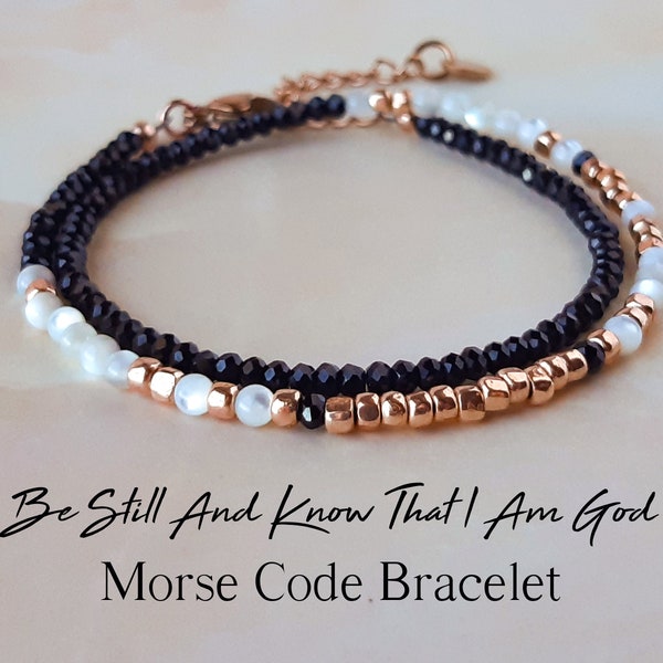 Black Spinel Morse Code Bracelet Be Still And Know That I Am God Support Bracelet Religious Quote Bracelet Anxiety Bracelet Christian Gifts
