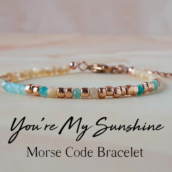 Gemstone Morse Code Bracelet You Are My Sunshine Bracelet Heartwarming Gift for Daughter Army Girlfriend Gift Secret Message Jewelry