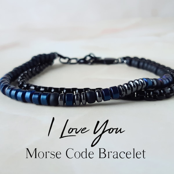 Petit ami cadeau Morse Code Bracelet hommes je t'aime Bracelet fête des pères cadeau pour lui message caché Bracelet cadeau de petite amie