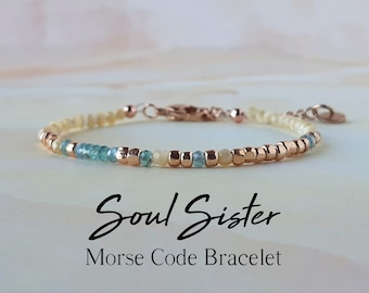 Gemstone Morse Code Bracelet Soul Sister Bracelet BFF Bracelet Long Distance Friendship Gift Hidden Message Jewelry Gift for Soulmate Gift