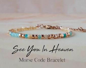Pulsera conmemorativa "Nos vemos en el cielo", joyería en código Morse, pulsera por pérdida de un bebé, pulsera por aborto espontáneo, recuerdo de la pérdida de un hijo, regalo por la pérdida de un hijo