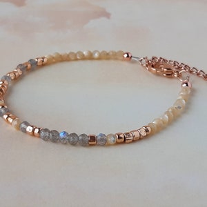 Custom Morse Code Bracelet for Women Gemstone Personalized Bracelet Femme Rose Gold Labradorite Jewelry Best Friend Gift Inspirational Gift image 2