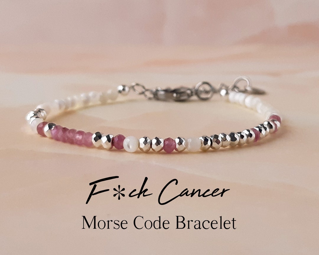 Pink Tourmaline Morse Code Bracelet Breast Cancer Gifts Support