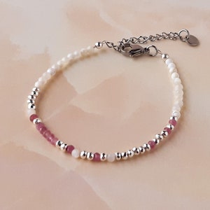 Pink Tourmaline Morse Code Bracelet Breast Cancer Gifts Strength Bracelet Cancer Survivor Gift Fuck Cancer Bracelet Encouragement Gift Silver