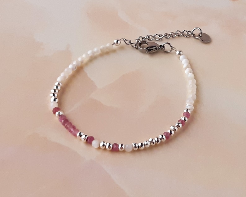 Pink Tourmaline Morse Code Bracelet Breast Cancer Gifts Strength Bracelet Cancer Survivor Gift Fuck Cancer Bracelet Encouragement Gift Silver