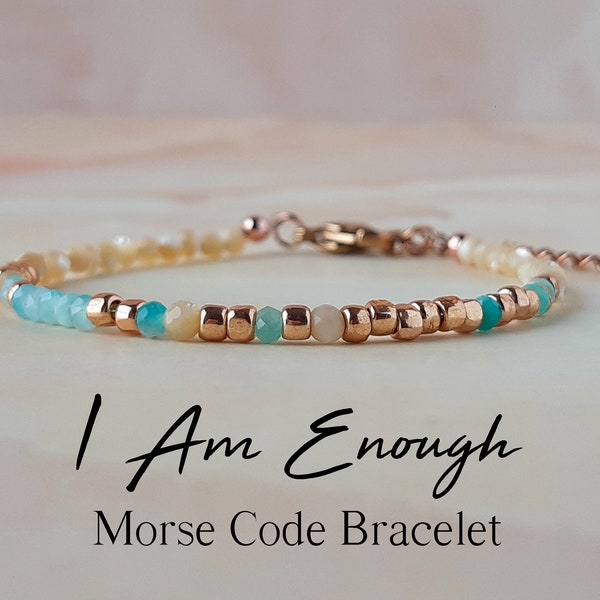 Gemstone Morse Code Bracelet I Am Enough Support Bracelet Anxiety Bracelet You Are Enough Mental Health Awareness Bracelet Gift