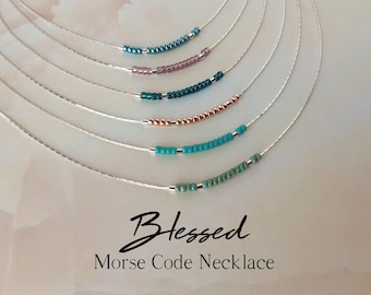 Sterling Silver Morse Code Necklace Hidden Message Jewelry Blessed Necklace Dainty Necklace for Her Secret Message Jewelry Goddaughter Gifts