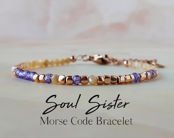 Gemstone Morse Code Bracelet Soul Sister Bracelet BFF Bracelet Long Distance Friendship Gift Hidden Message Jewelry Gift for Soulmate Gift