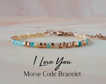 Gemstone Morse Code Bracelet I Love You Bracelet for Women Secret Message Gemstone Jewelry Gift for Wife Girlfriend Gift for Her