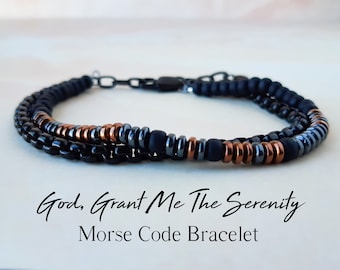Mens Morse Code Bracelet Serenity Prayer Bracelet God Grant Me The Serenity Christian Bracelet for Godson Gift Quote Bracelet Sobriety Gift