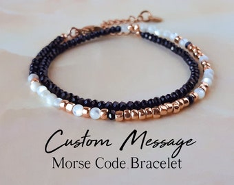 Black Spinel Custom Morse Code Bracelet Personalized Gifts Secret Message Bracelet Customized Bracelet for Women Meaningful Bracelet