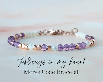 Amethist morsecode armband altijd in mijn hart verlies van vader sympathie cadeau huisdier Memorial armband verlies van moeder in liefdevolle herdenkingsgeschenken