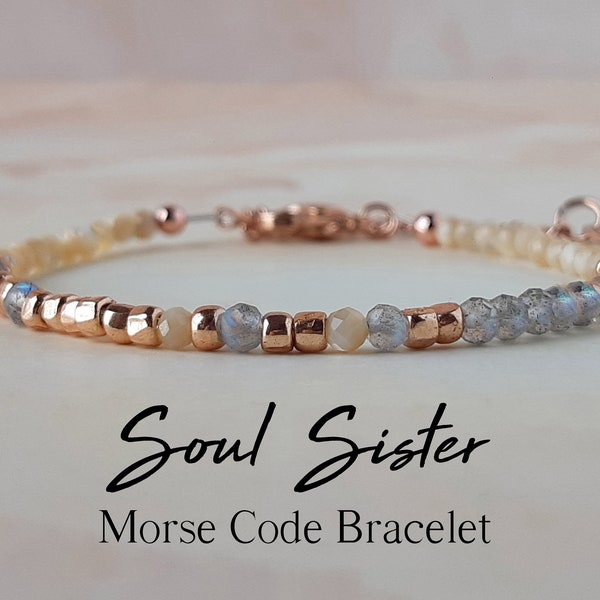 Gemstone Morse Code Bracelet Soul Sister Bracelet BFF Bracelet Long Distance Friendship Gift Hidden Message Jewelry Gift for Best Friend