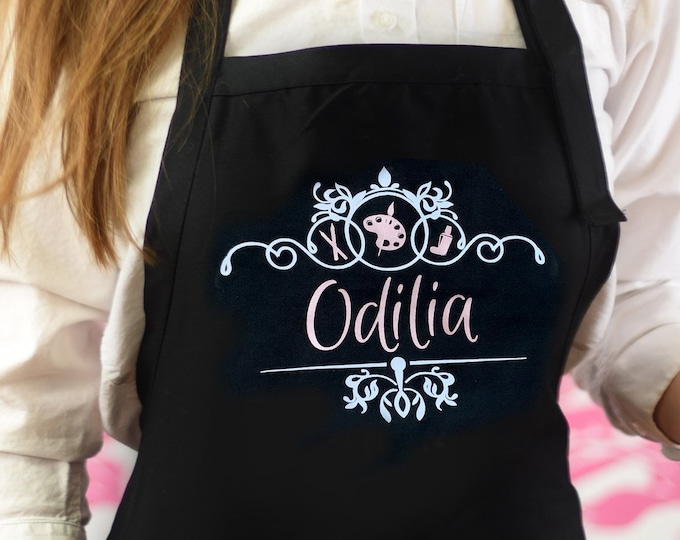 artist apron | gift for painter, crafter apron, art teacher, maker, side hustler, calligrapher, designer, Personalized with name and icons