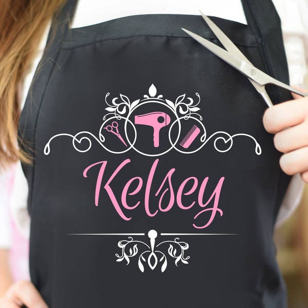 hair stylist apron, gift for hairdresser, beauty salon, personalized hairstylist apron, cosmetologist, custom barber apron by Ones of Love