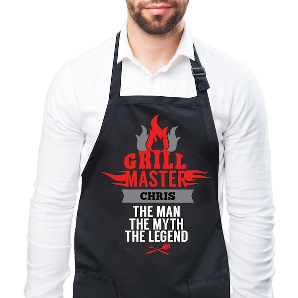 Grill Master Personalized Men's Apron | Dad's BBQ Apron | Personalized Gift for Dad | Christmas Gift, Father's Day Gift | Gift for Him Uncle
