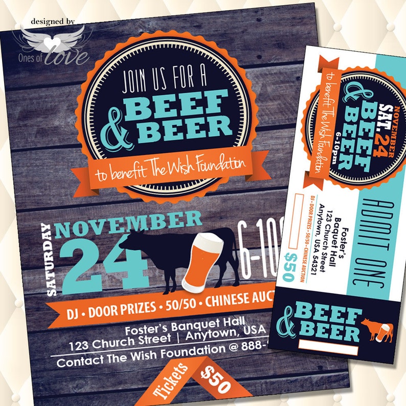 Beef And Beer Flyer Fund Raising Event Flyer Fundraising Etsy