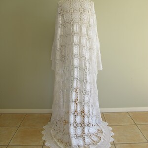 DRAMATIC Vintage Crochet Lace White Wedding Cape Capelet Train zdjęcie 3