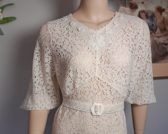 1930s Vintage ~ BUY as FOR NEW ~ Lace Wedding Dress Evening Gown - Puff or 3/4 Sleeves to fit up to 36" Bust