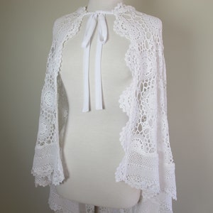 DRAMATIC Vintage Crochet Lace White Wedding Cape Capelet Train zdjęcie 6