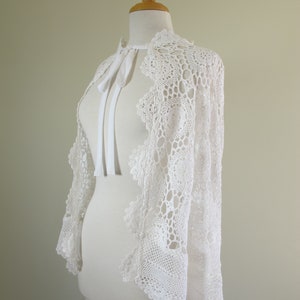 DRAMATIC Vintage Crochet Lace White Wedding Cape Capelet Train zdjęcie 4