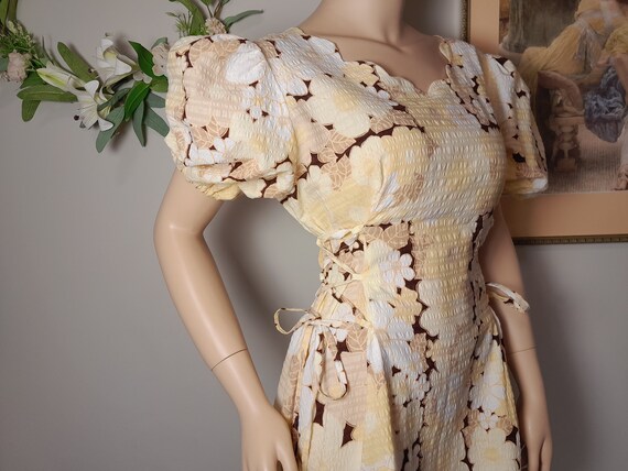 corset smock dress AE Catie Corset Smocked Floral Midi Dress