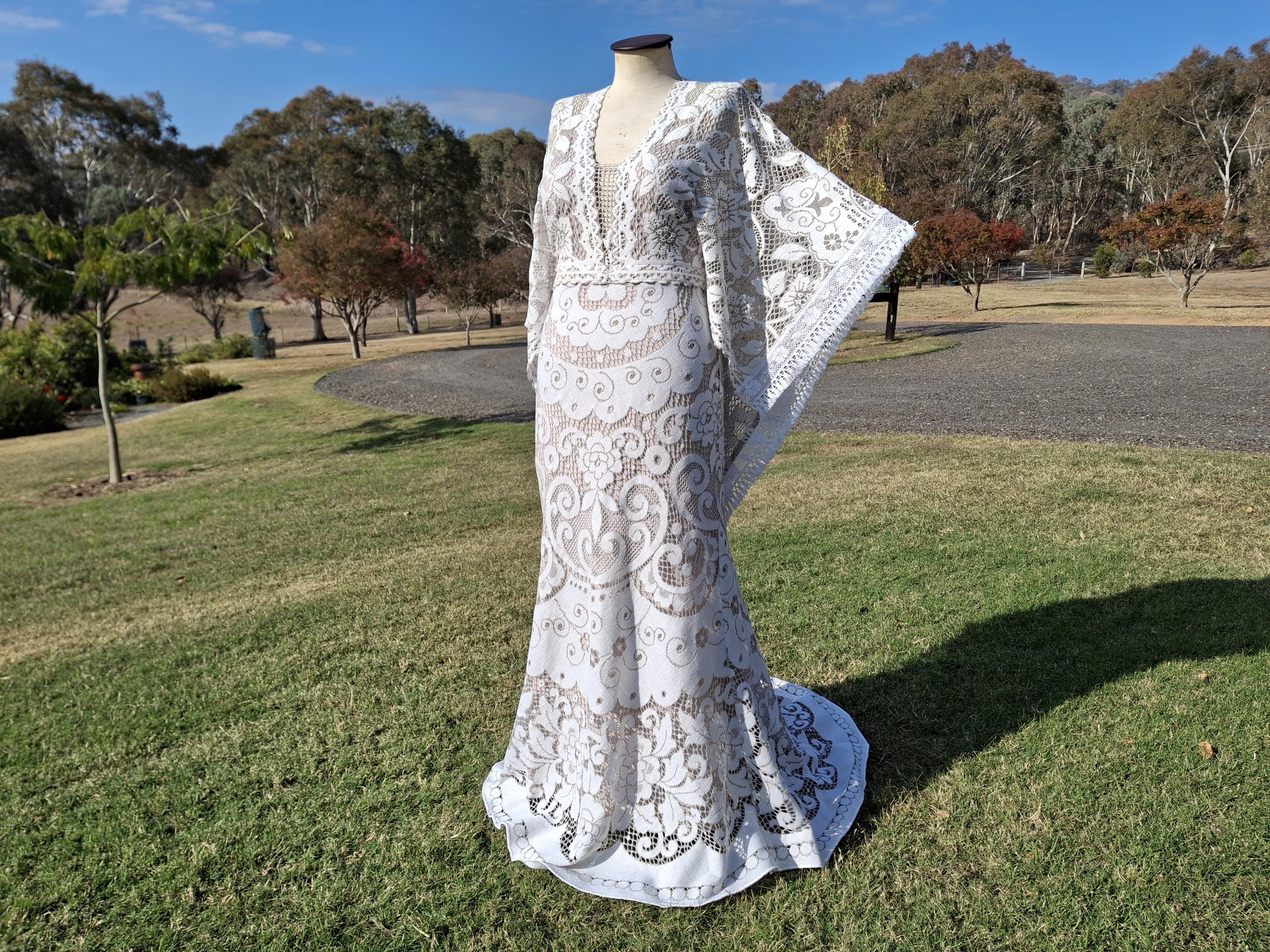 Vintage Nottingham Lace Wedding Dress - Etsy Vintage Nottingham Lace Wedding Dress - Etsy
