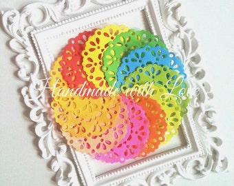 2.3 inches Bright Paper Doilies, 1 pack of 11 color.  Perfect to brighten your project, party, decoration and even your day!