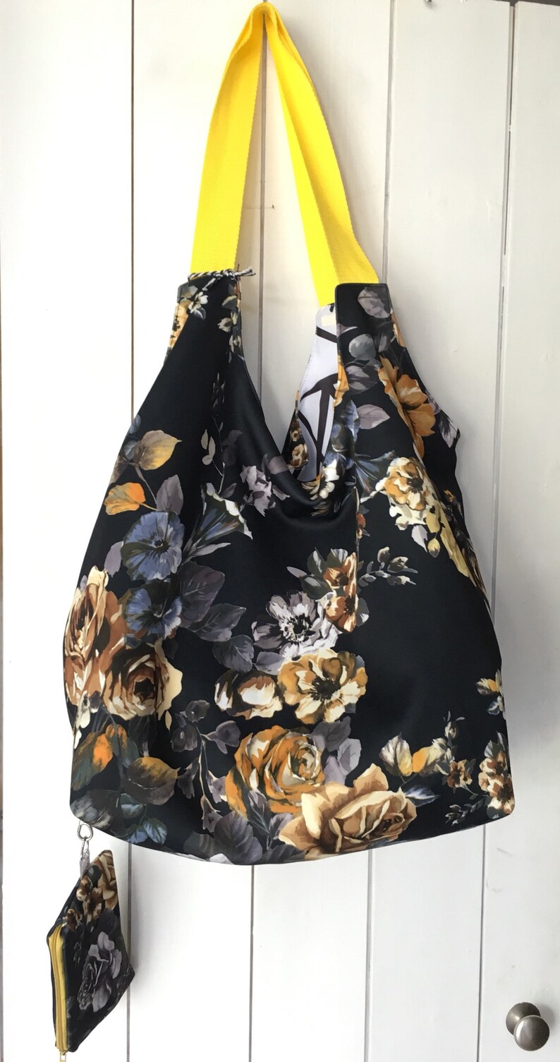 Scuba Black and Yellow Print ToteBeach Bag with Water Resistant Lining and FREE Detachable coin purse.