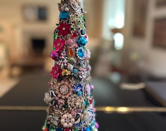 Jeweled Tabletop Christmas Tree, Vintage Rhinestone Decor