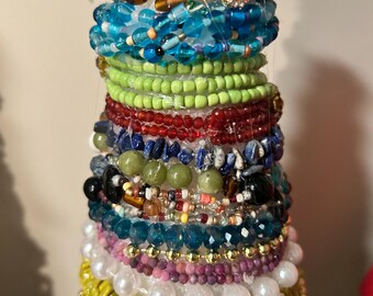 Beaded Holiday Tree, Semi-Precious Gemstones, Crystal Floral Top (12")