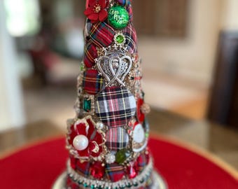 Tartan Plaid Christmas Tree, Glitz Rhinestone Decor