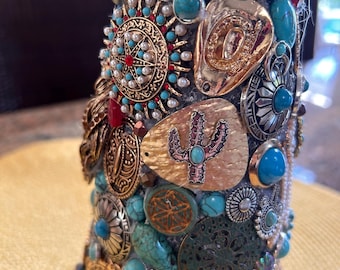 Turquoise Western Christmas Tree, Rhinestone Cowboy Decor, 13"