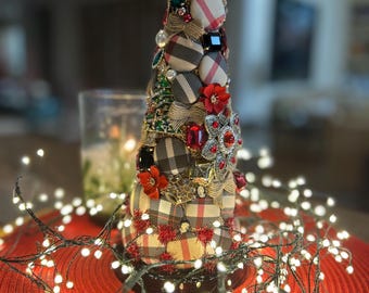 Tartan Plaid Christmas Tree with Jewels, Rhinestones (11")