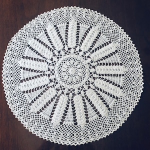 Vintage Hand Crocheted Round White Doily, 14&quot; For Table Or Dresser, Home Decor