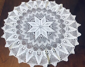 Vintage Hand Crocheted White Table Center Doily 25" Round