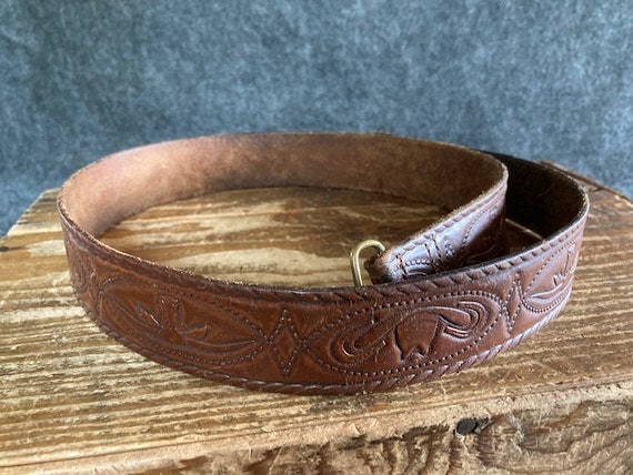 Embossed leather cowboy belt - image 1