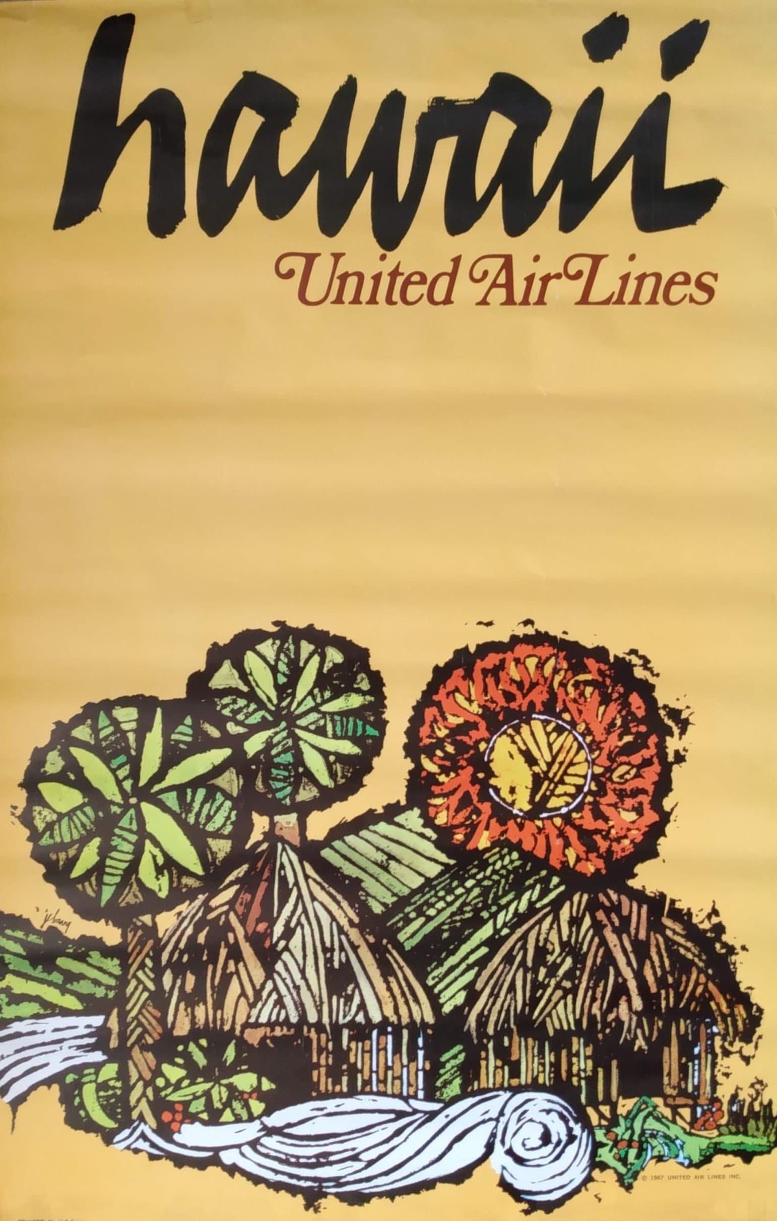 HAWAII UNITED AIR LINES ポスター 60s 1960 United Air Lines Hawaii Stan Galli Canoe Airlines