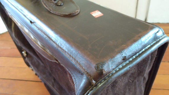 Brown Leather and Suede Suitcase - image 7