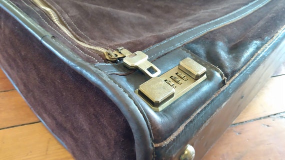 Brown Leather and Suede Suitcase - image 4
