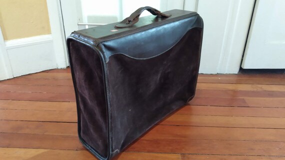 Brown Leather and Suede Suitcase - image 2