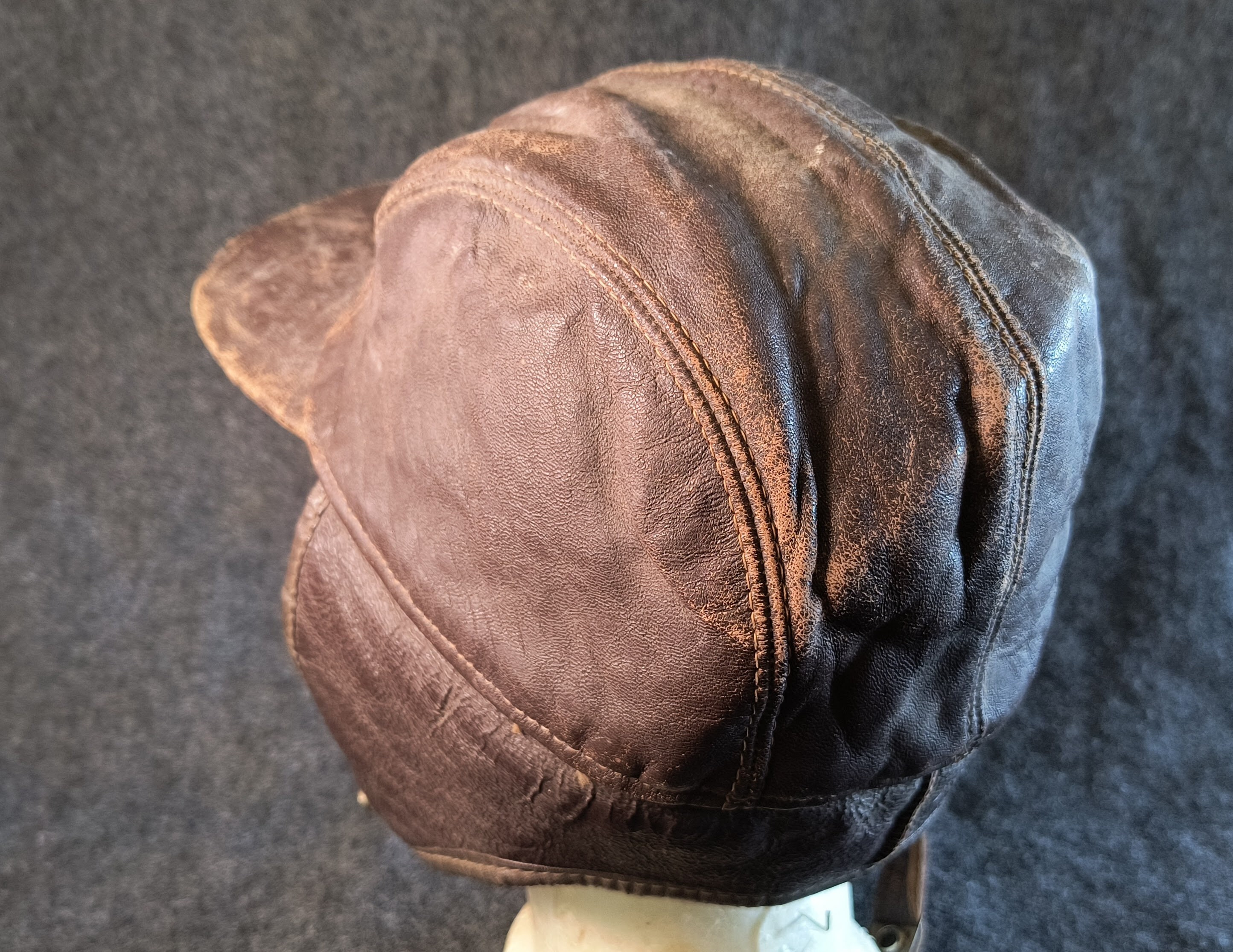 帽子 vintage leather damage hunting cup  used Vintage Brown Leather Hunter's Cap - Etsy