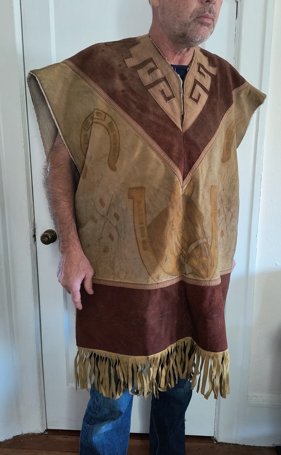 ジャケット・アウター vintage hand paint leather poncho ジャケット・アウター vintage hand paint leather poncho ジャケット