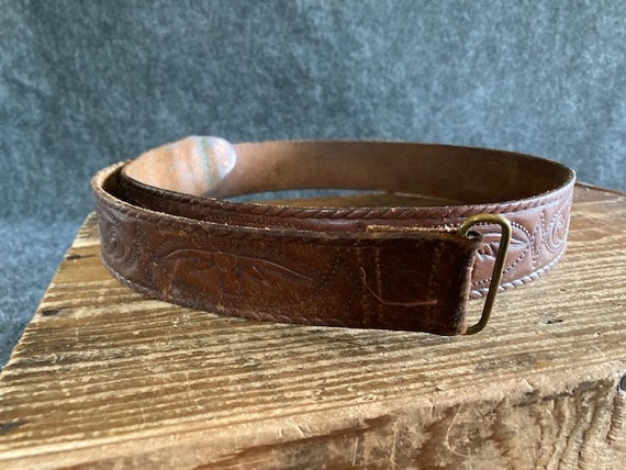 Embossed leather cowboy belt - image 3