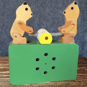 RARE Soviet-era Bears Cutting Wood Music Box