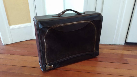 Brown Leather and Suede Suitcase - image 1