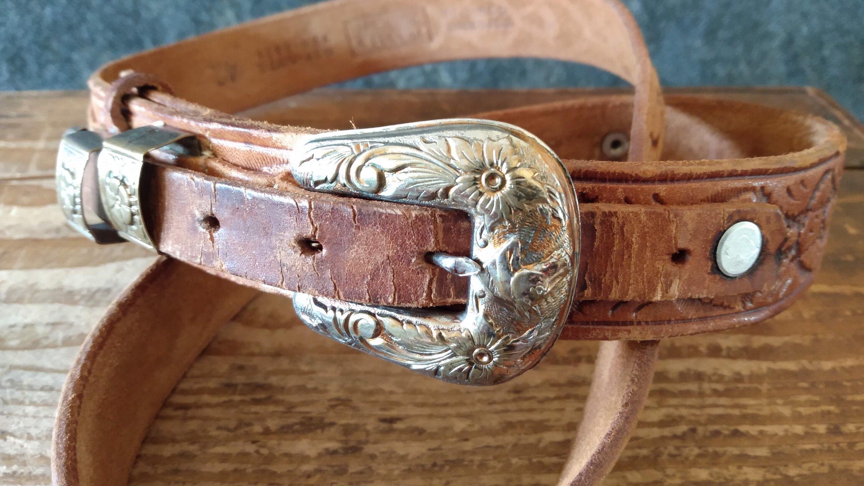 Ranchcraft Western Tooled Leather Belt - Etsy Israel display picture 1