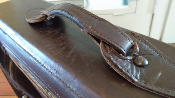 Brown Leather and Suede Suitcase - image 8