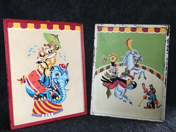 Vintage paint-by-number circus paintings