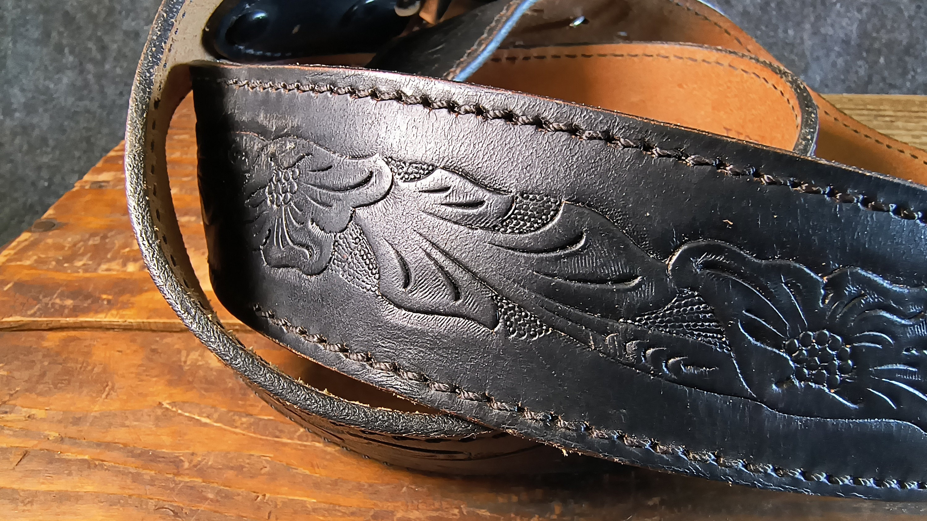 Vintage J.C. Penny south western hand painted leather and wrapped buckle belt Tooled Leather JC Penney Western Belt - Etsy main image 3